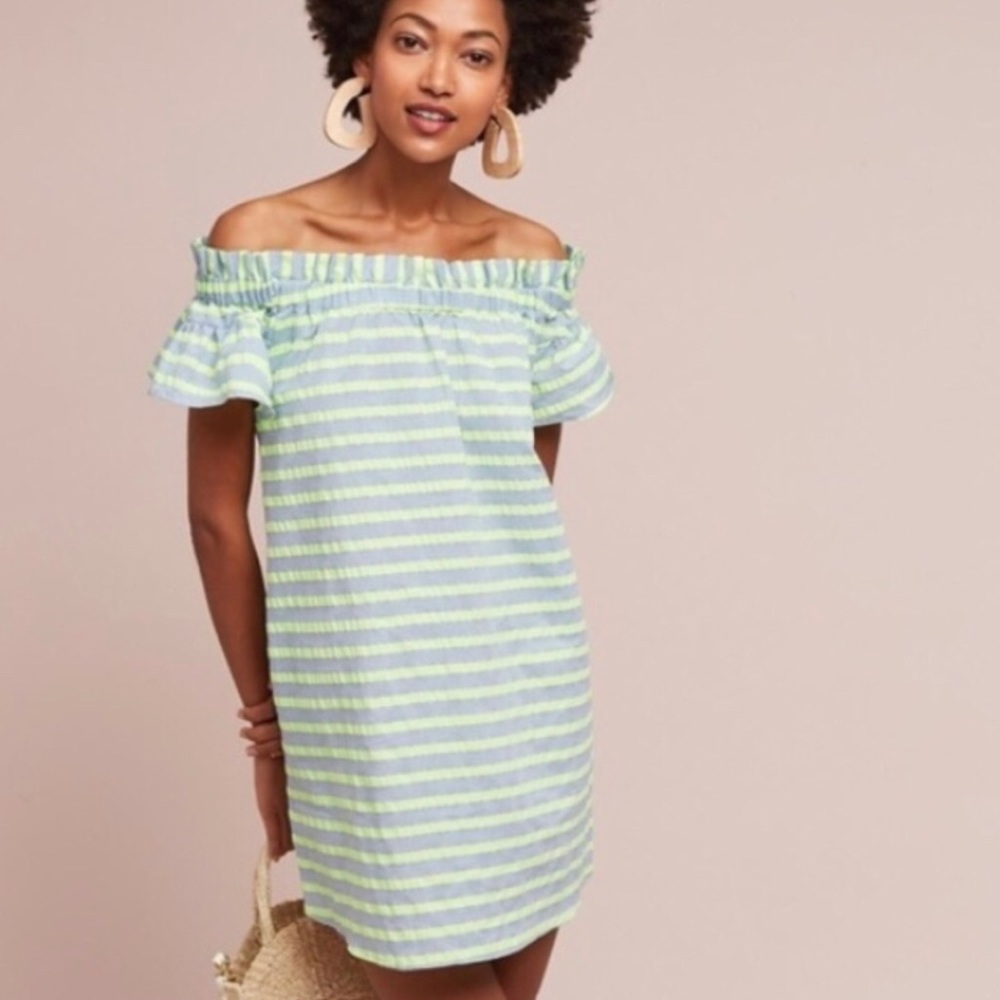 Anthro Corey Lynn Calter off-the-shoulder striped dress